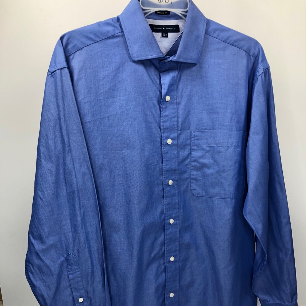 Tommy Hilfiger Solid Blue Dress Shirt 32-33